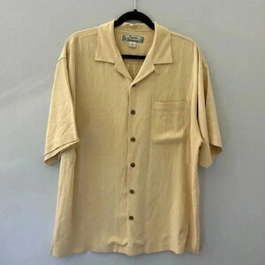 Tommy Bahama Men’s Yellow Silk Tropical Button Down Short Sleeve Shirt Size M
